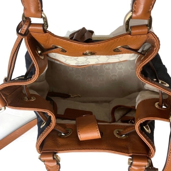 Michael Kors MK Denim Jean Straw Drawstring Bag - Picture 5 of 8